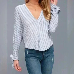 Free People Morning Blue and White Striped Long Sleeve Dolman Top Size Small